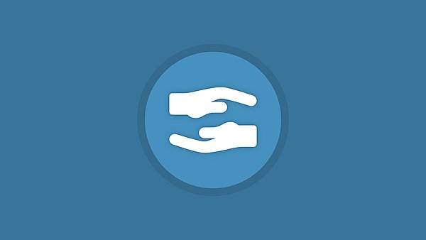 Icon zwei gegenüberliegende Hände auf blauem Hintergrund.