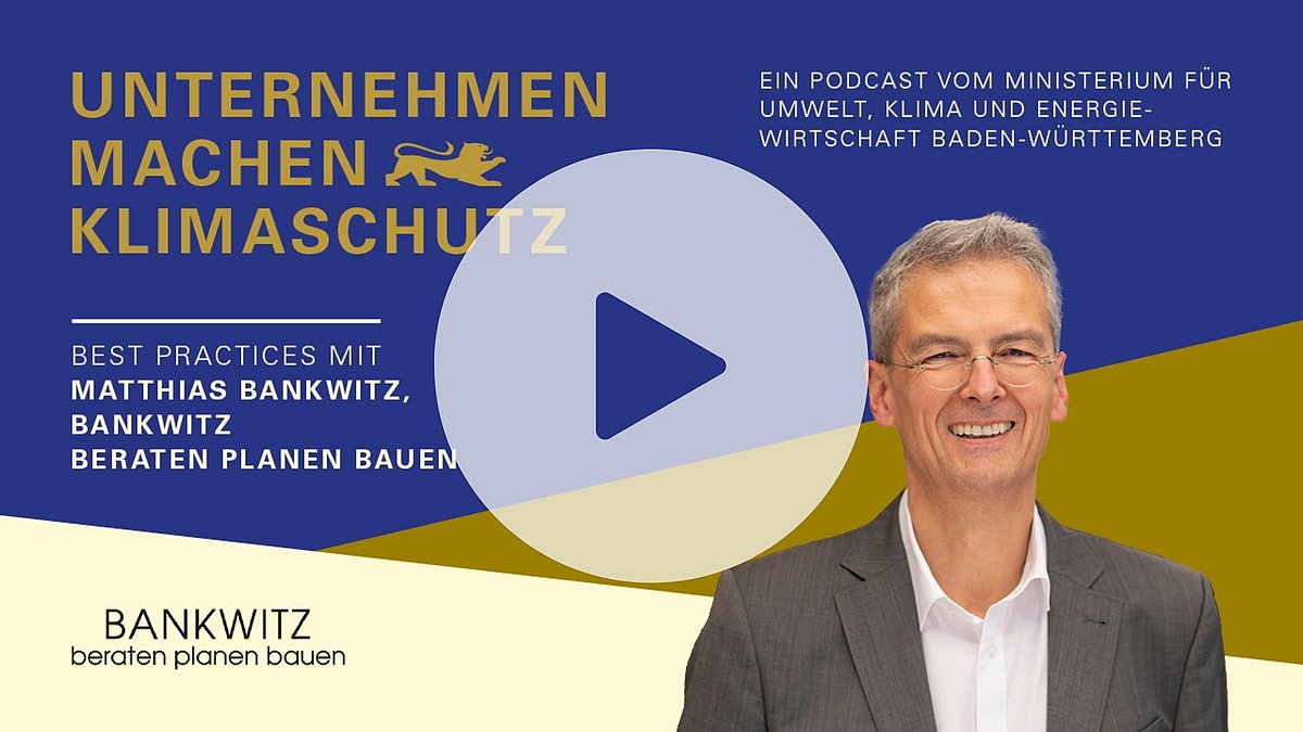 Podcast-Cover mit Bild Bankwitz, darüber ein transparentes Play-Zeichen.