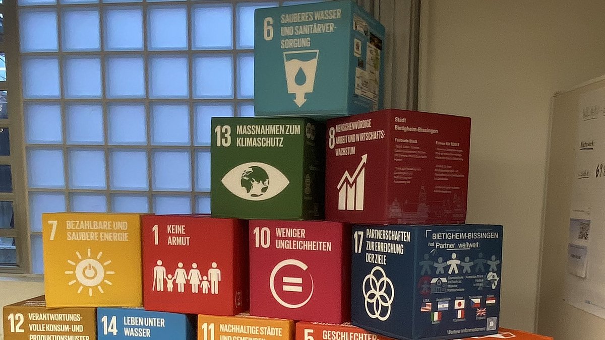 Sitzwürfel mit den SDGs.