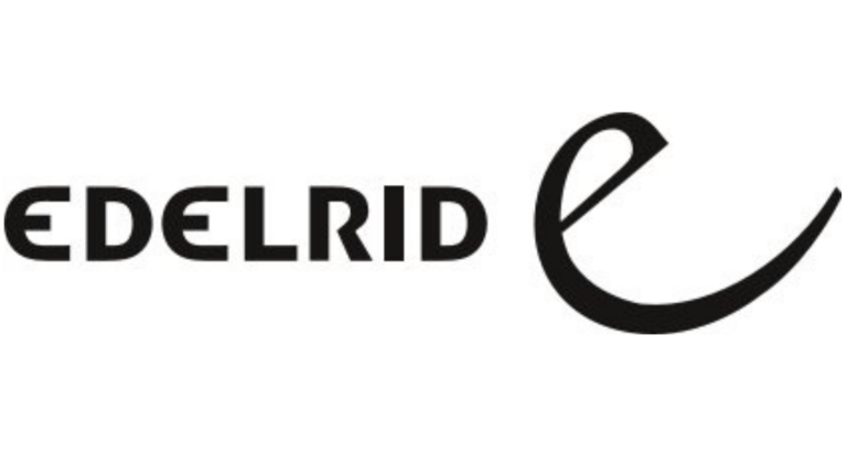 Das Logo der  EDELRID GmbH & Co. KG in schwarzer Schrift vor weißem Hintergrund.