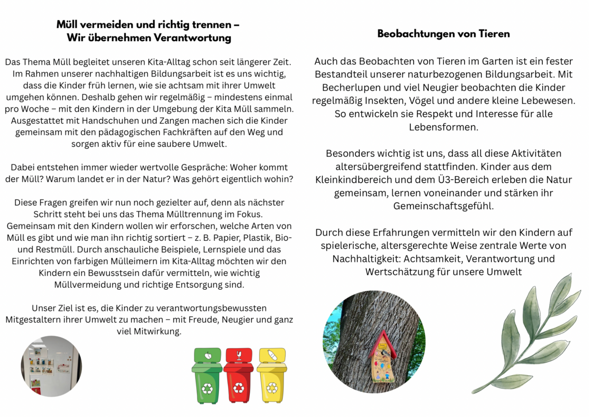 Informationen zu Müllveremeidung und Tierbeobachtung.