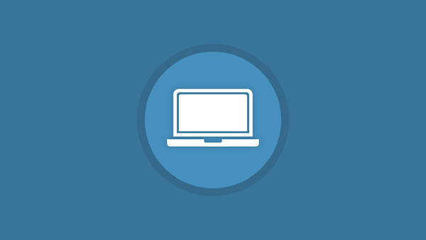 Icon Laptop auf blauem Hintergrund.