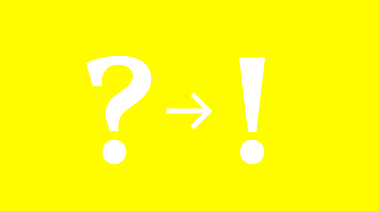 Rotes Bild mit großem weißen Fragezeichen und Ausrufezeichen