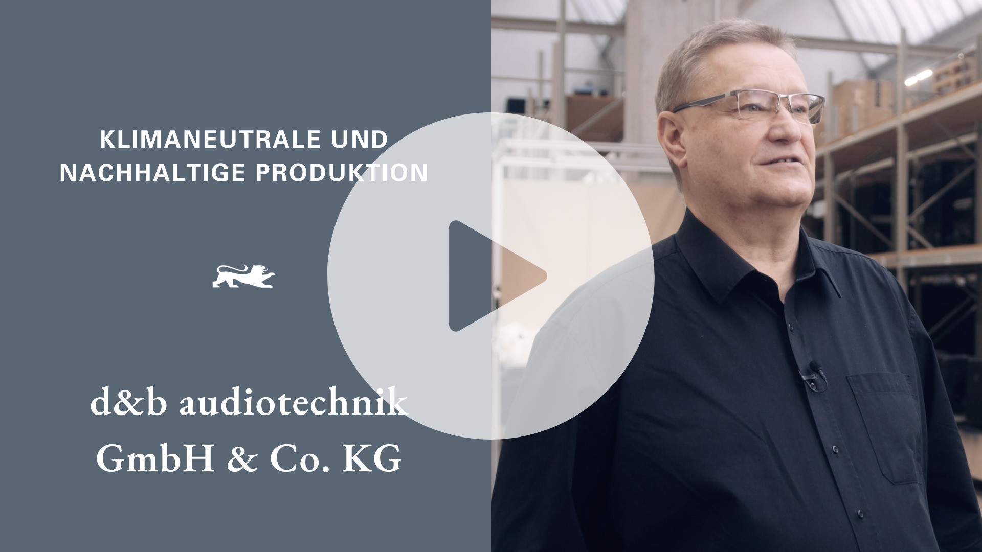 Film-Cover mit Bild von einem Mitarbeiter der Firma d&b Audiotechnik, darüber ein transparentes Play-Zeichen.
