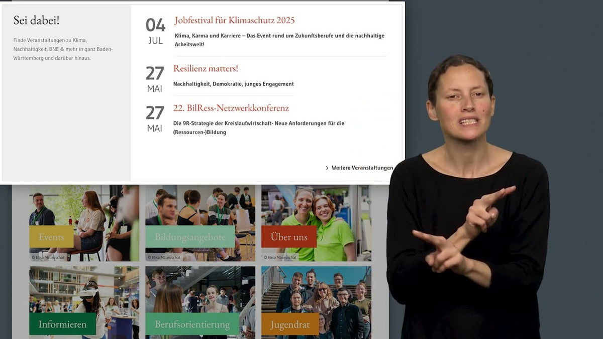 Gebärdenvideo mit Hinweisen zur Navigation der Website